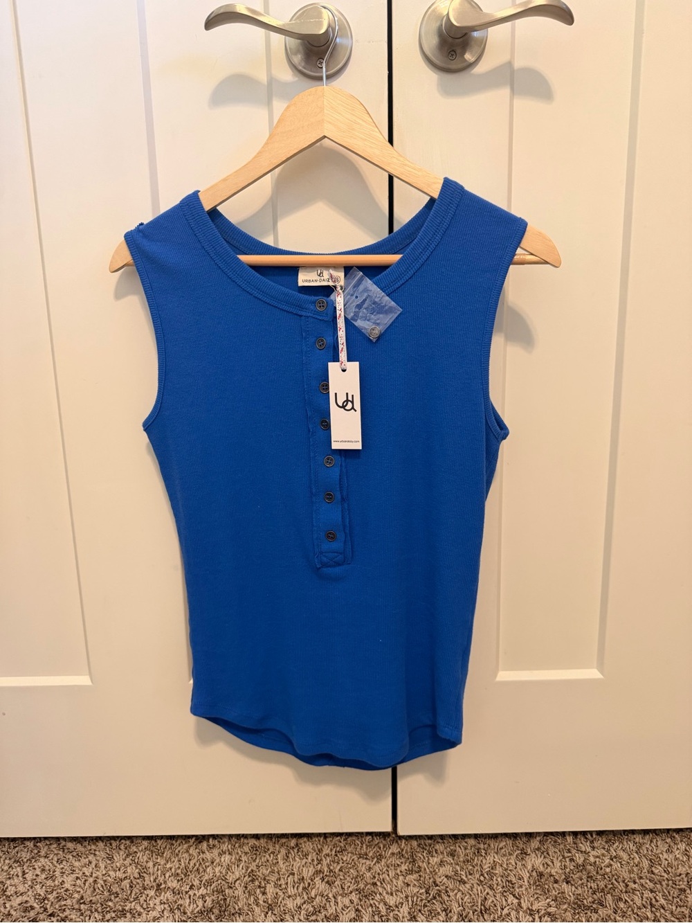 Sleeveless Ribbed Henley Tank Top - Royal Blue